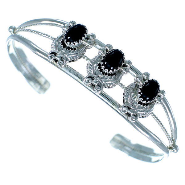 Sterling Silver Navajo Onyx Leaf Cuff Bracelet SX111353